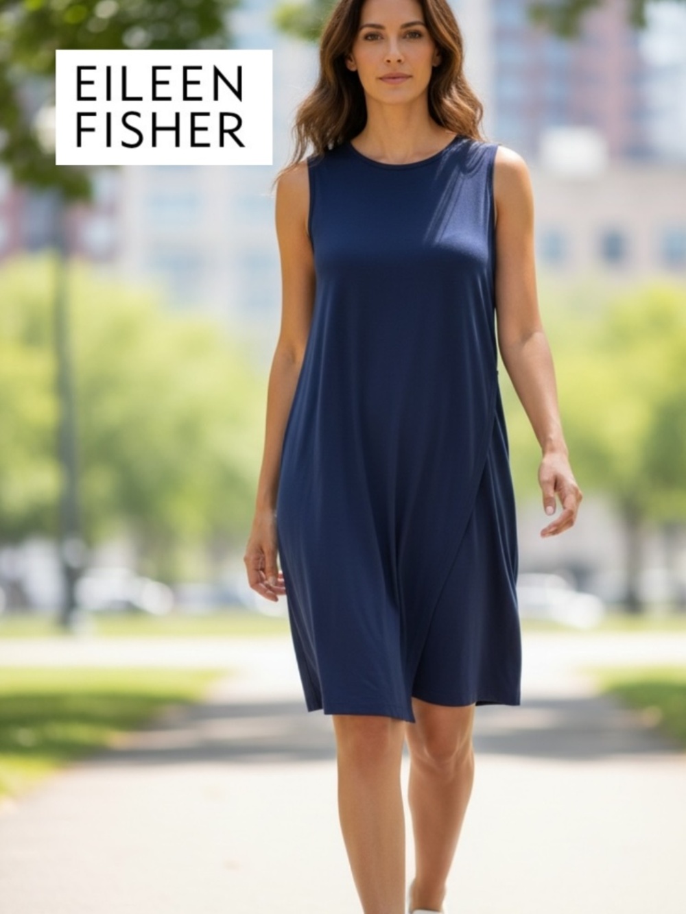 Eileen Fisher Dark Navy faux wrap sleeveless dress, XS, GL1362